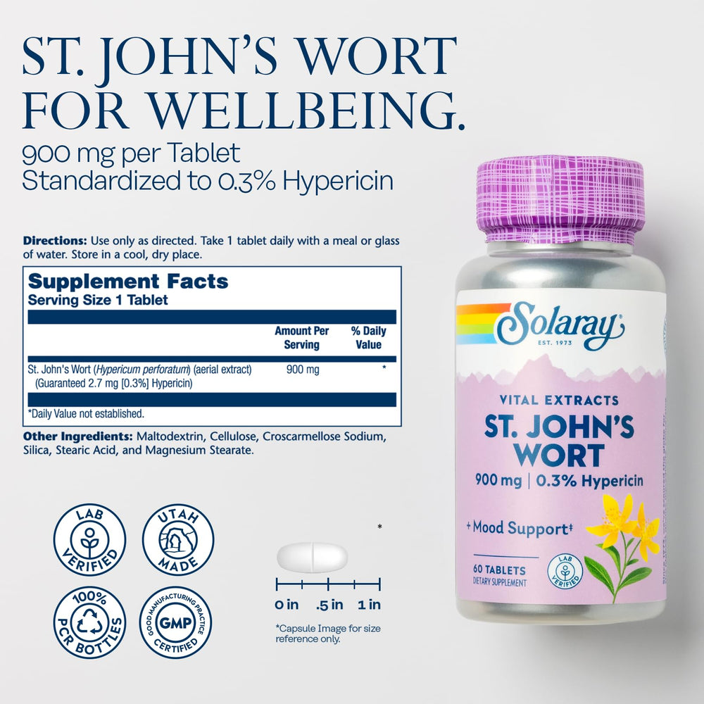 SOLARAY St. Johns Wort 900mg One Daily bottle back with supplement facts