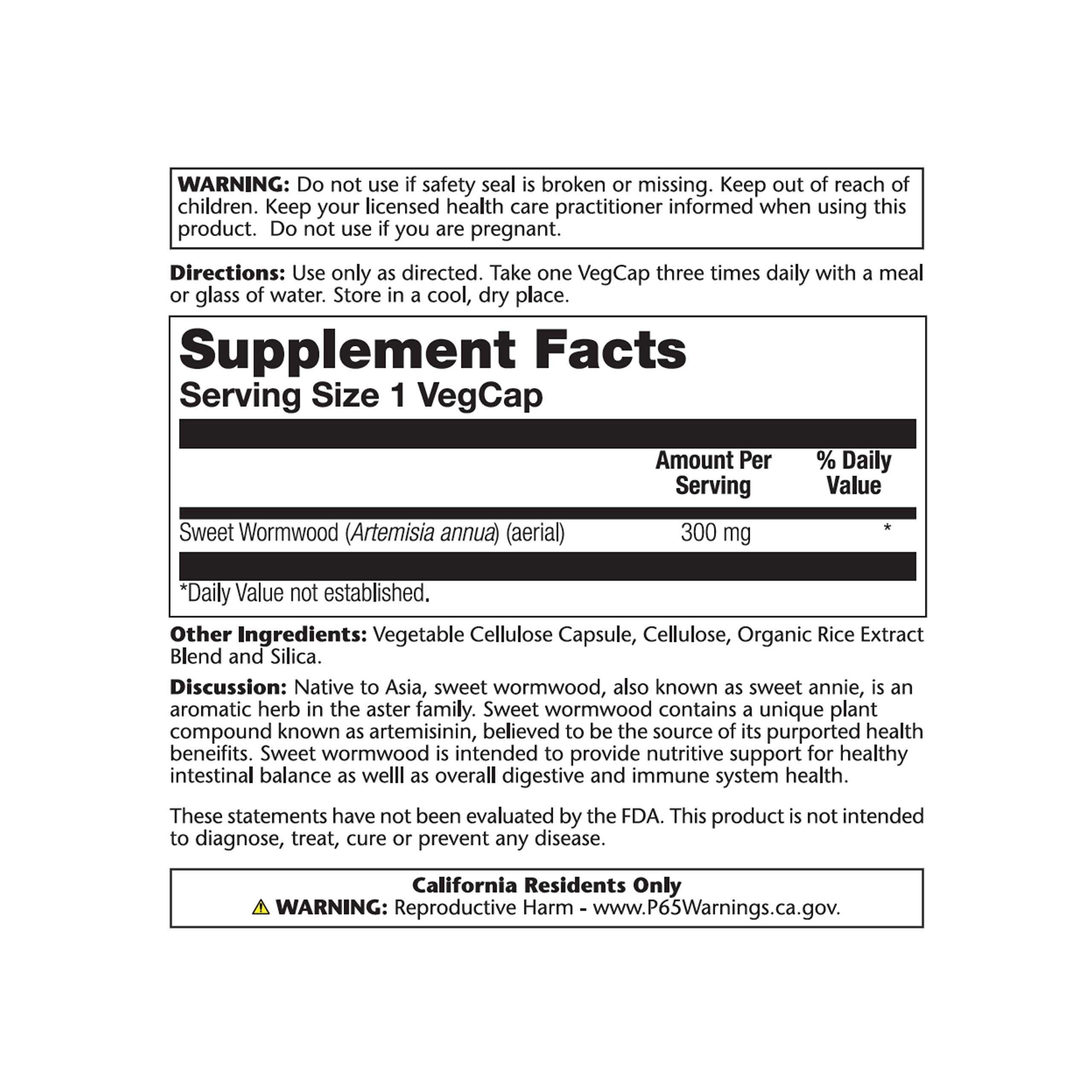 SOLARAY Sweet Wormwood Aerial capsules and bottle on a neutral background