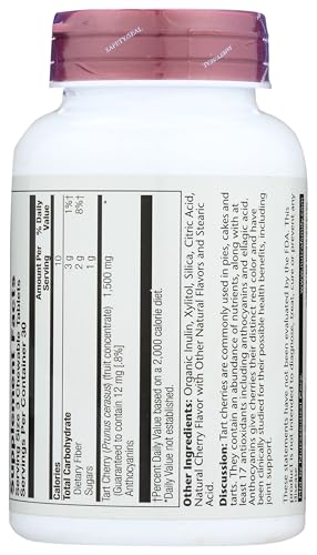 SOLARAY Tart Cherry Chewables bottle back label
