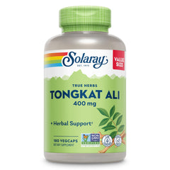Bottle of SOLARAY Tongkat Ali 400 mg with vegan, non-GMO labels