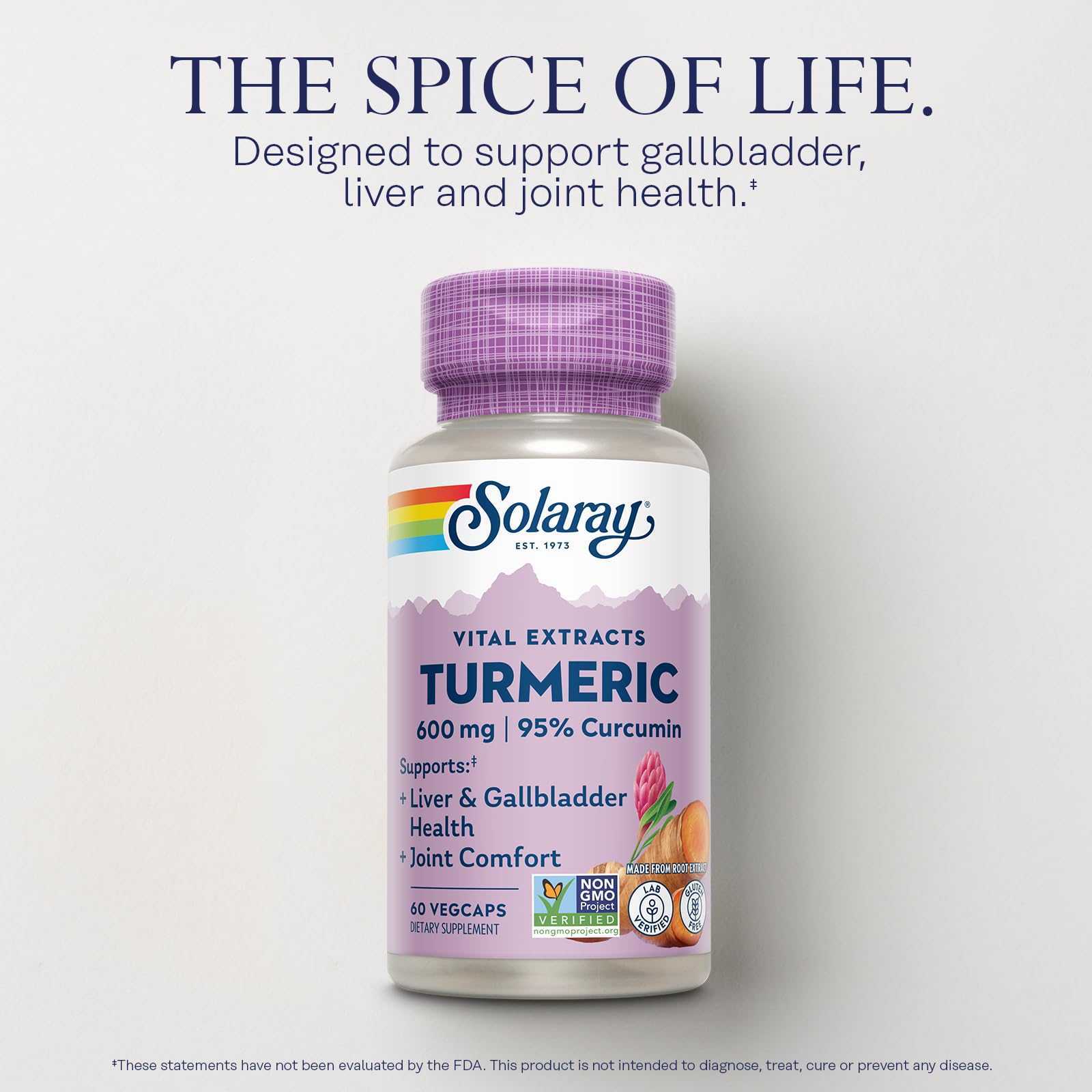 Nutrition label showing 600mg turmeric extract per serving