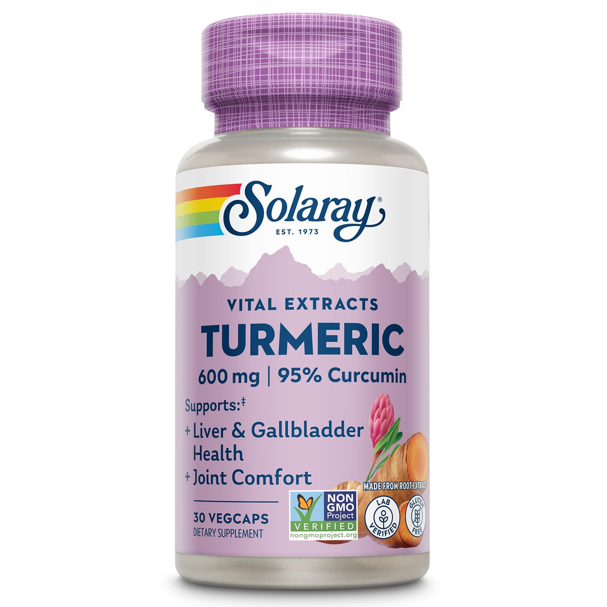 SOLARAY Turmeric 600mg bottle label showing 95% curcuminoids