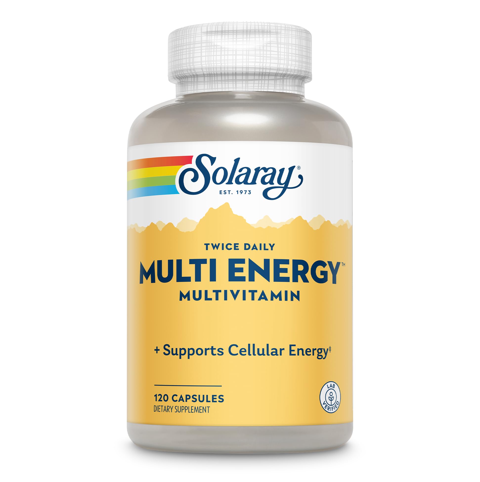 SOLARAY Twice Daily Multi Energy Multivitamin bottle - iron-free, 120 count