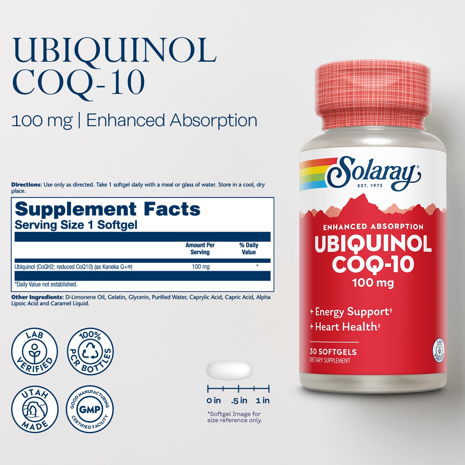 Close-up of ubiquinol CoQ-10 softgels