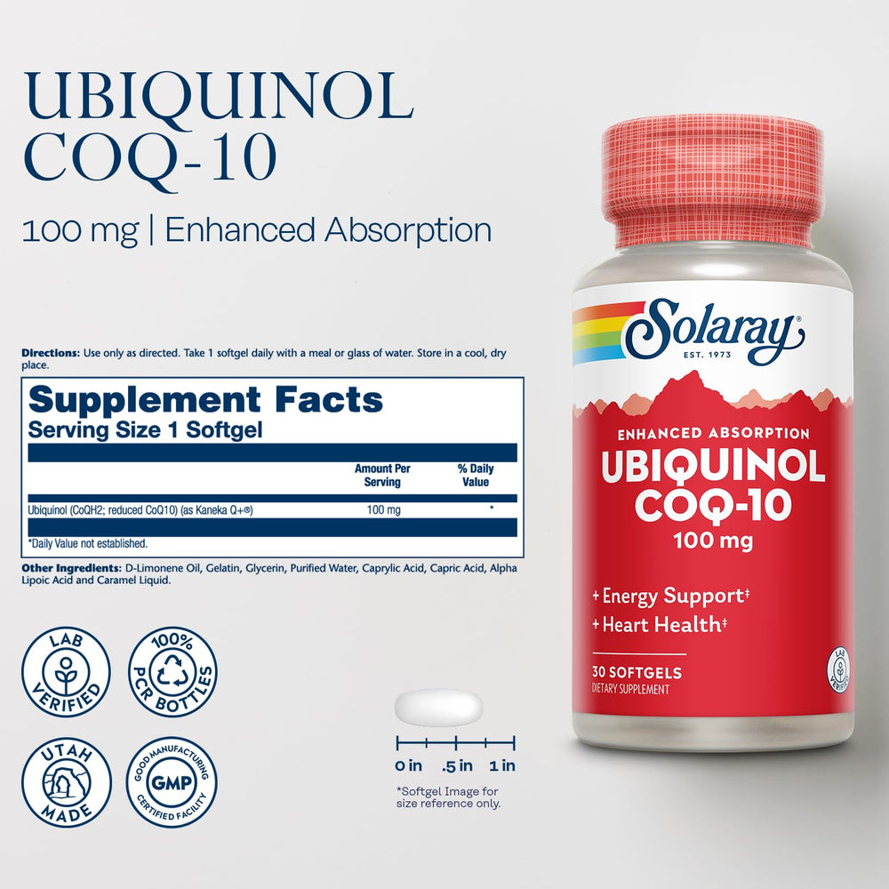 Close-up of ubiquinol CoQ-10 softgels