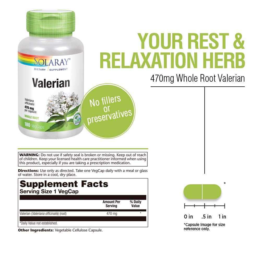 SOLARAY Valerian 470mg bottle packaging with branding