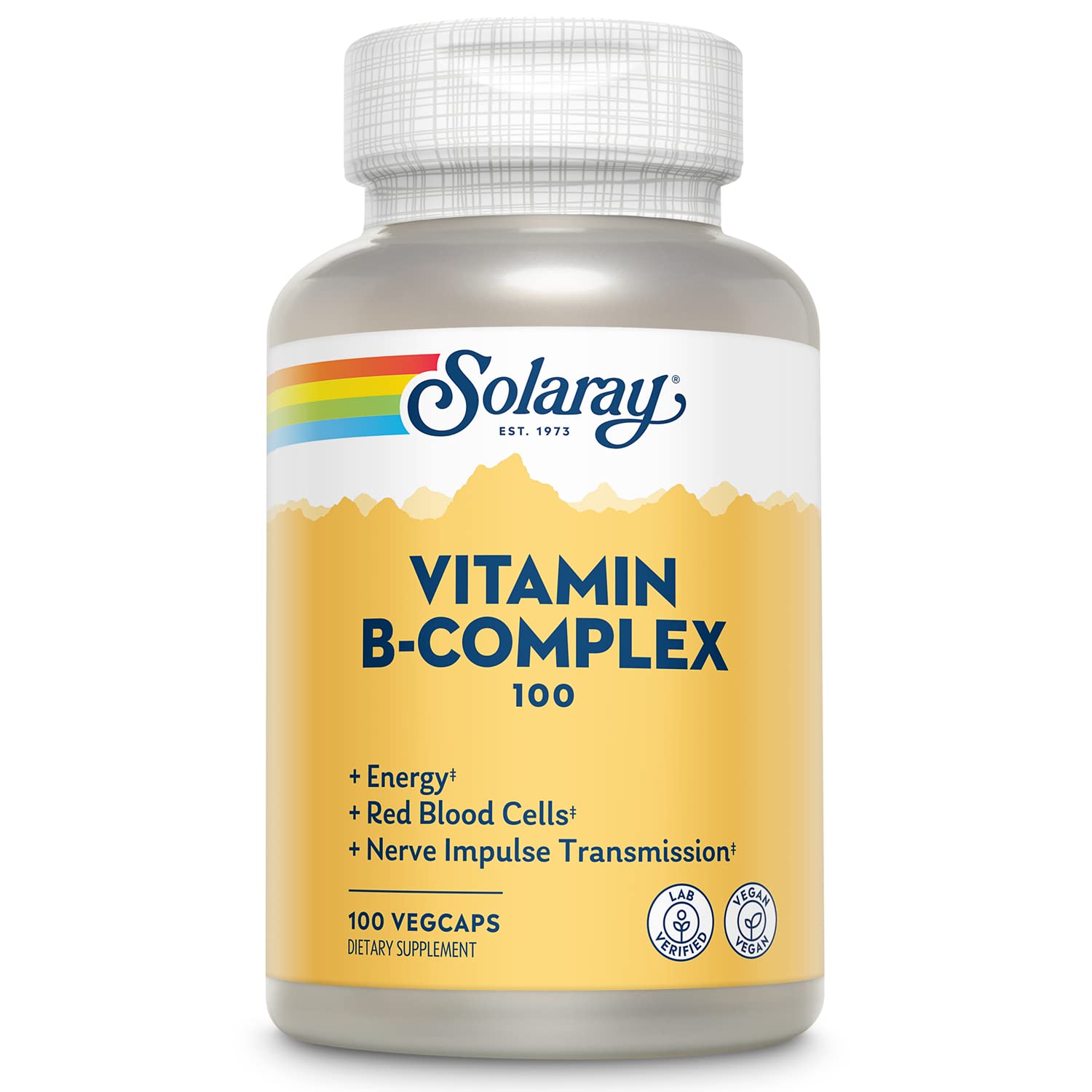 Front view of SOLARAY Vitamin B Complex 100 VegCaps bottle