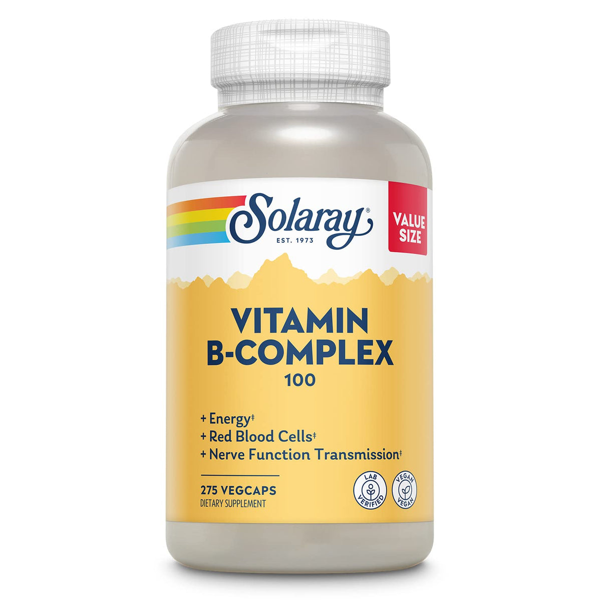 Front view of Solaray Vitamin B Complex 100 mg bottle