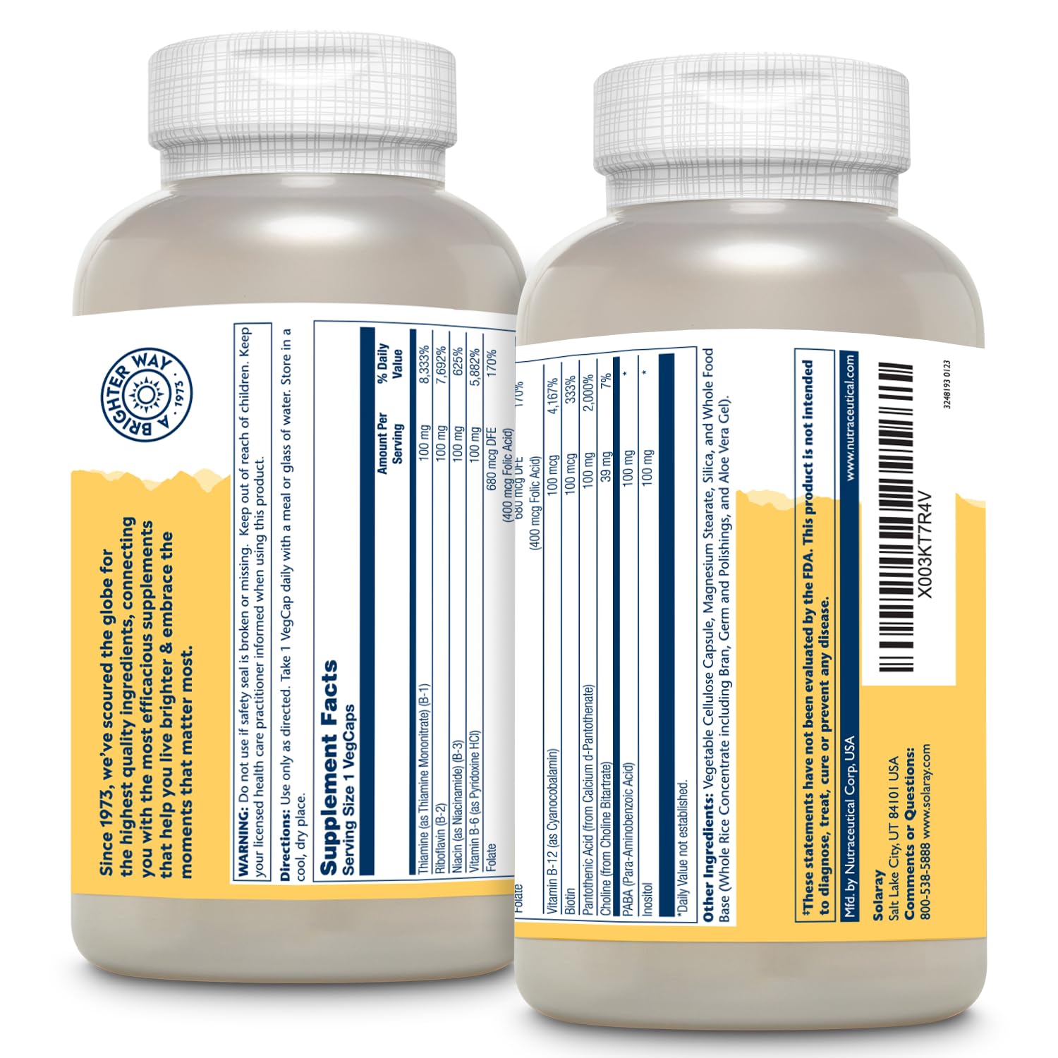 Ingredients panel for Solaray Vitamin B Complex 100 mg