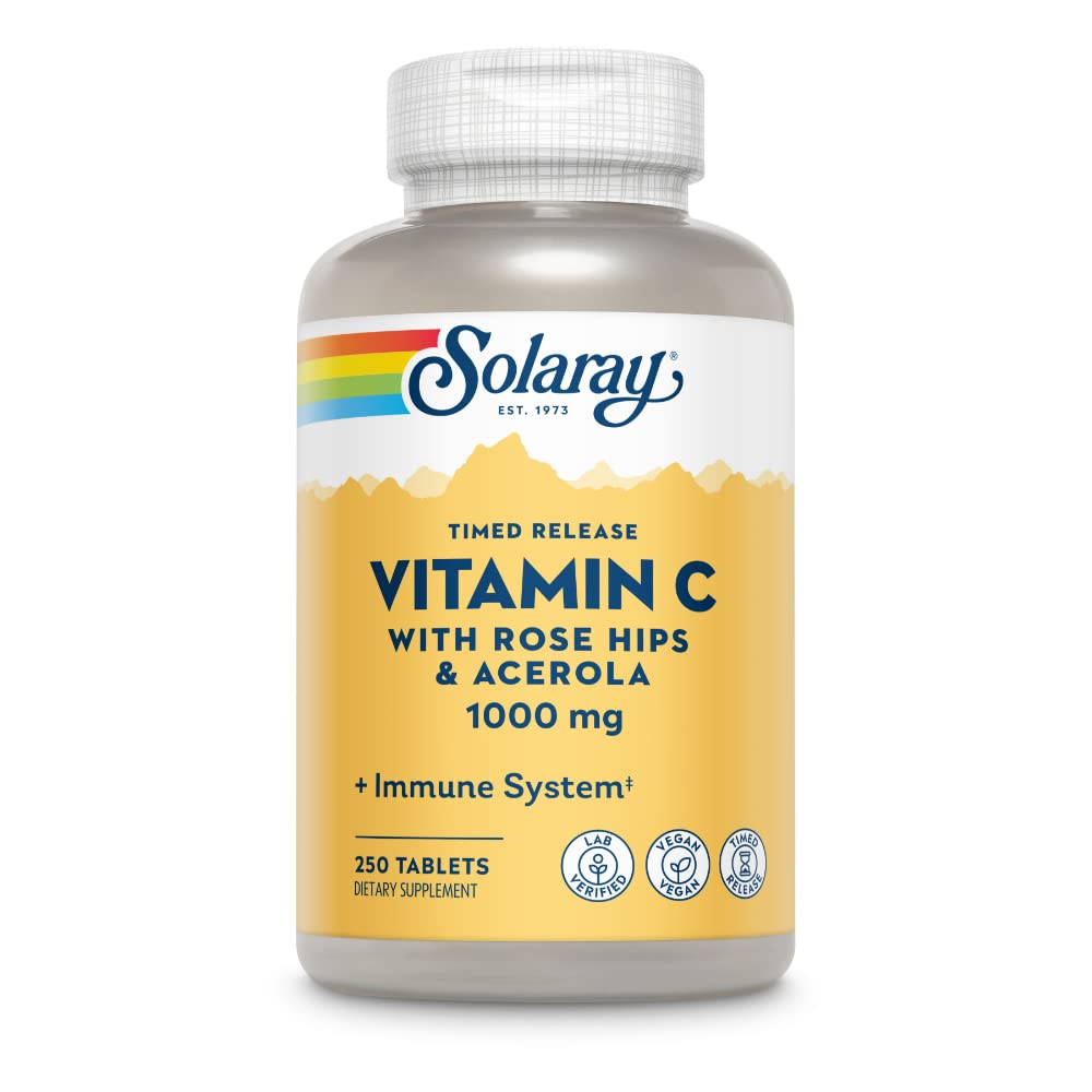 SOLARAY Vitamin C 1000mg with Rose Hips and Acerola bottle - 250 count packaging