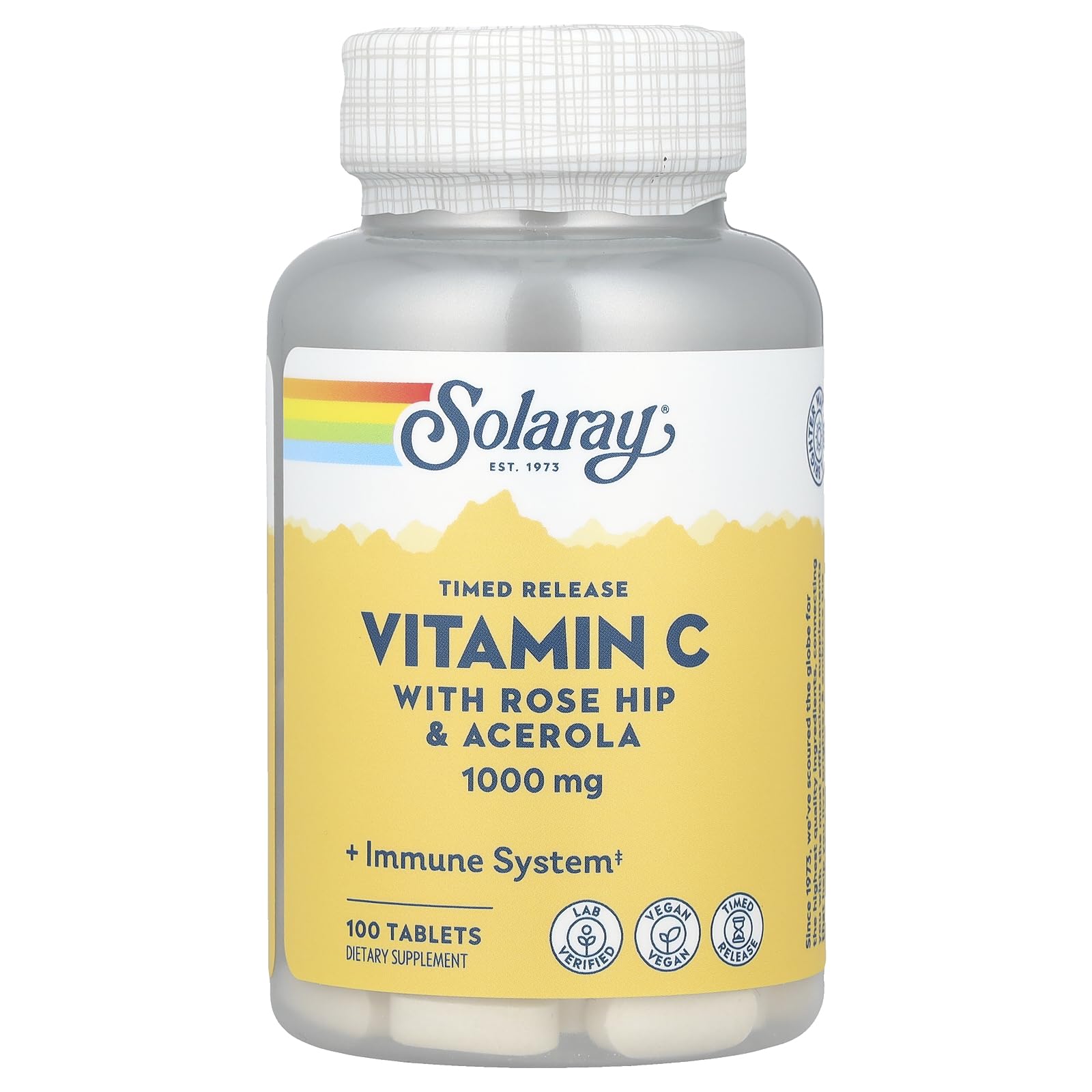 SOLARAY Vitamin C 1000mg Timed Release bottle with Rose Hips and Acerola Bioflavonoids