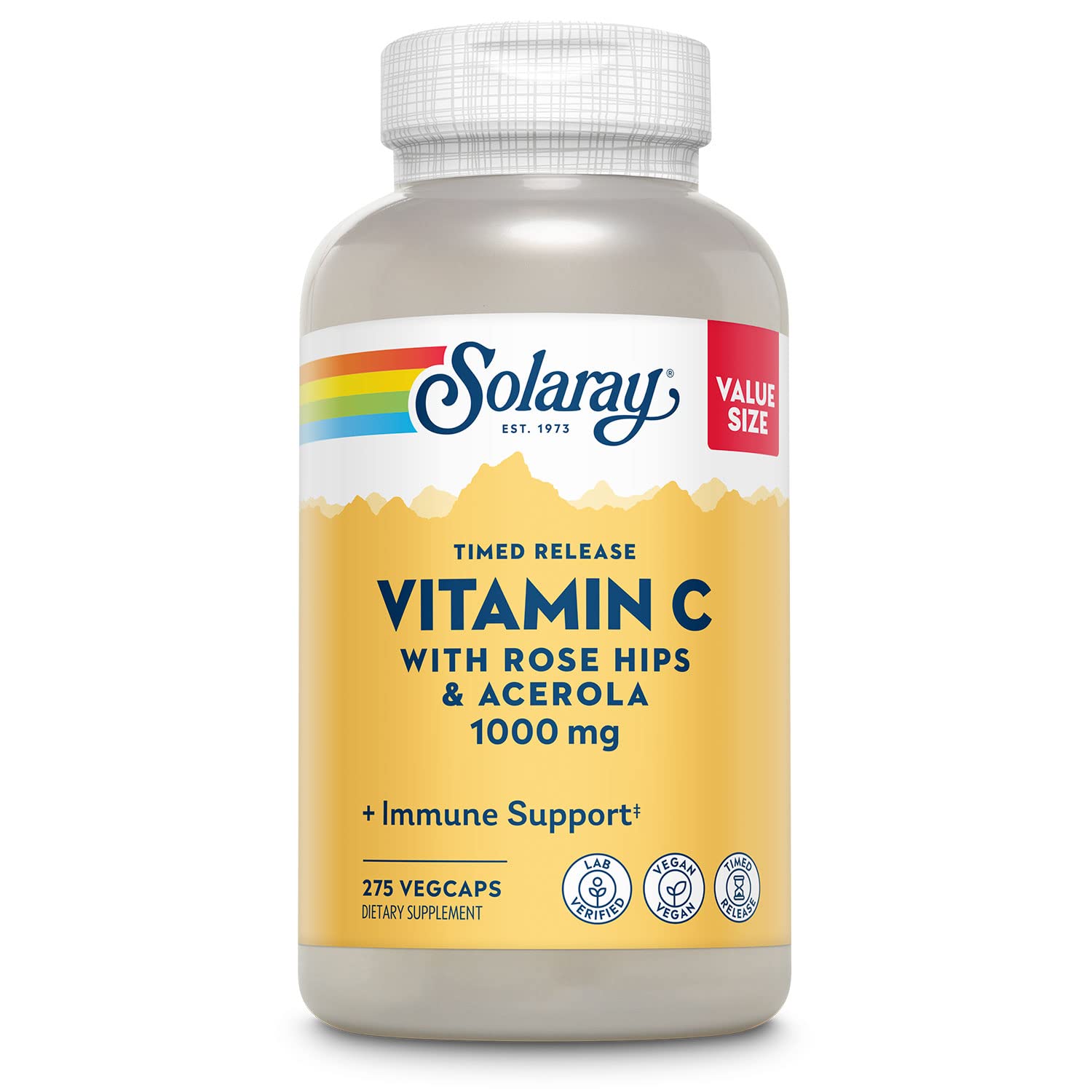 SOLARAY Vitamin C 1000mg Timed Release bottle with rose hips and acerola bioflavonoids