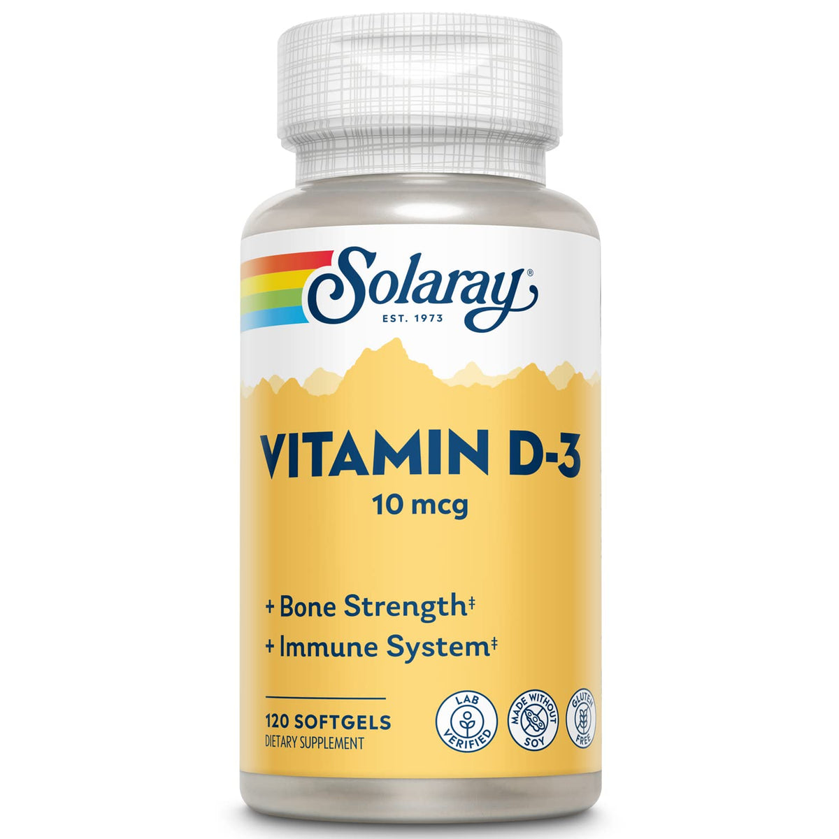 Bottle of SOLARAY Vitamin D-3 400 IU Softgels, 120-count