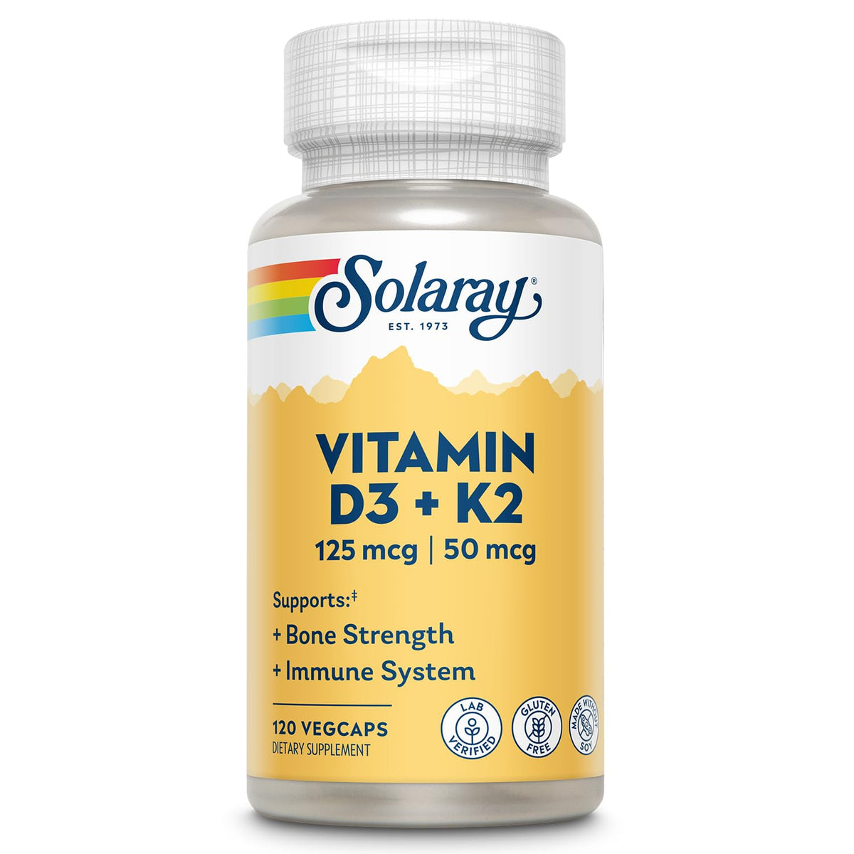 SOLARAY Vitamin D3 K2 bottle with 120 VegCaps - hero image