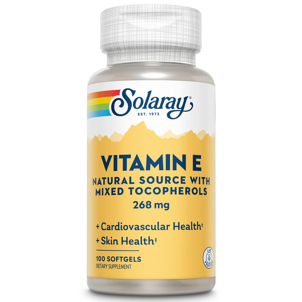 SOLARAY Vitamin E d-Alpha Tocopherol softgel bottle front view
