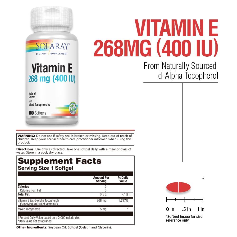Bottle and packaging of SOLARAY Vitamin E with label