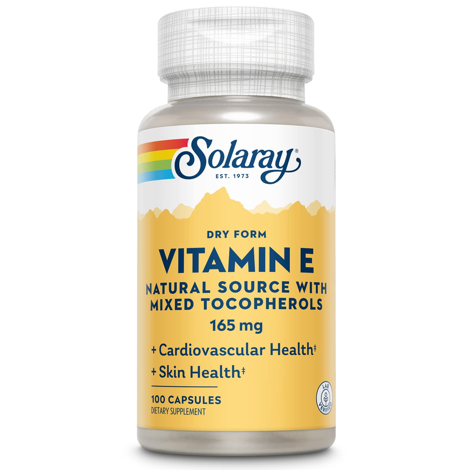 SOLARAY Vitamin E Dry 200 IU bottle with Mixed Tocopherols label