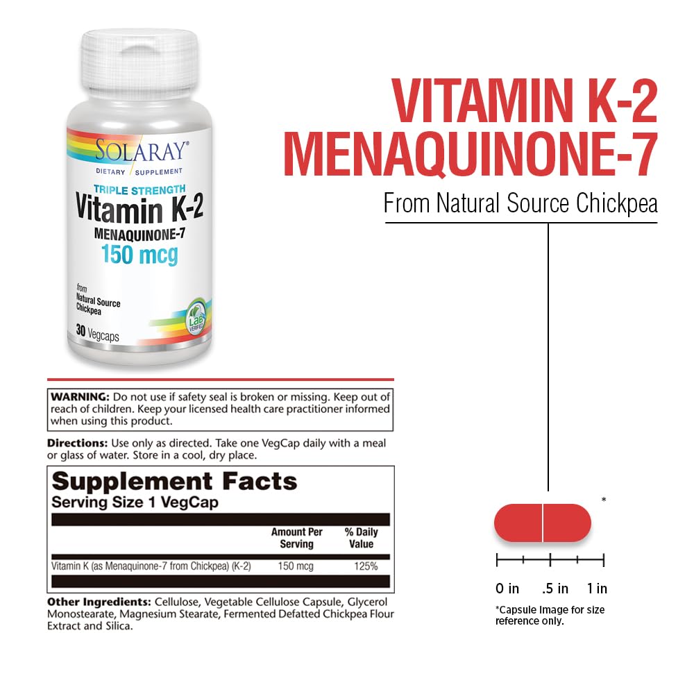 Close-up of SOLARAY Vitamin K-2 MK-7 150 mcg label