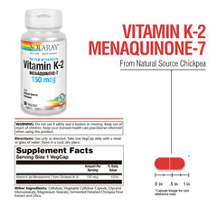 Close-up of SOLARAY Vitamin K-2 MK-7 150 mcg label