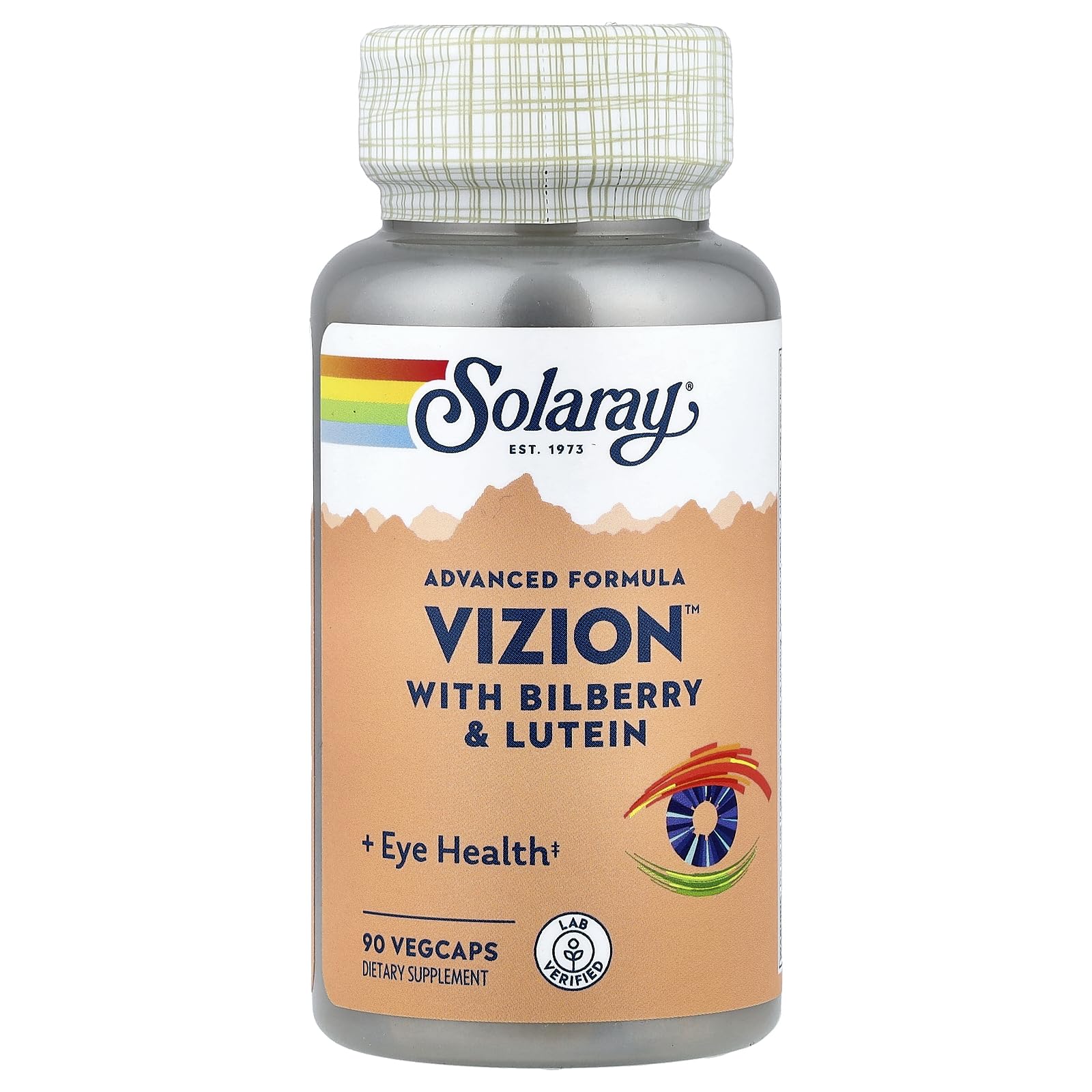 Front view of SOLARAY Vizion Veg Cap Bottle (Bottle-Plastic) 42mg 90ct