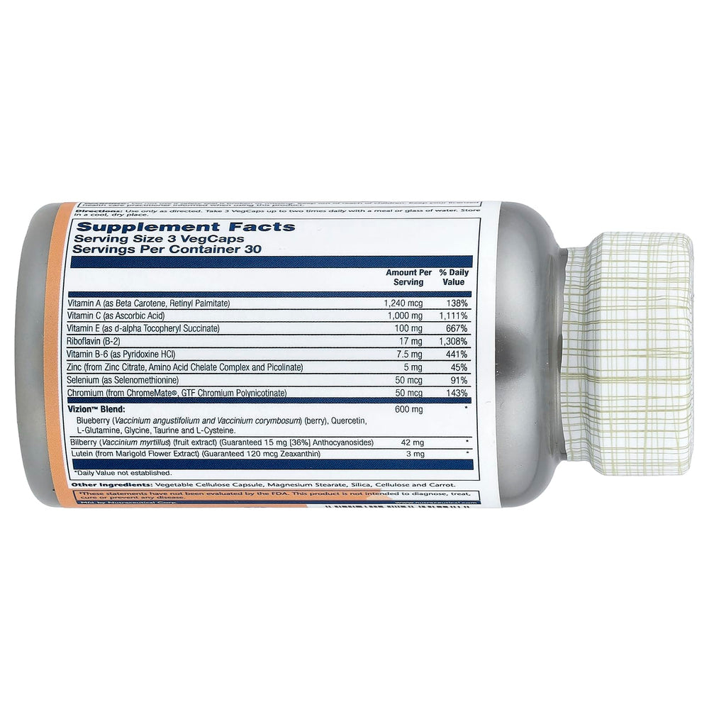 Close-up of SOLARAY Vizion Veg Cap capsules in bottle