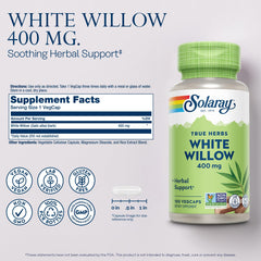 White Willow Bark capsules (100 vegan capsules) and label