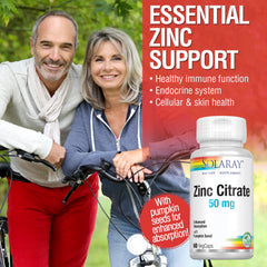 Nutritional ingredients and supplement facts panel for Solaray Zinc Citrate