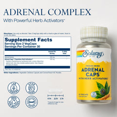 Close-up of Adrenal Caps label showing product name and details