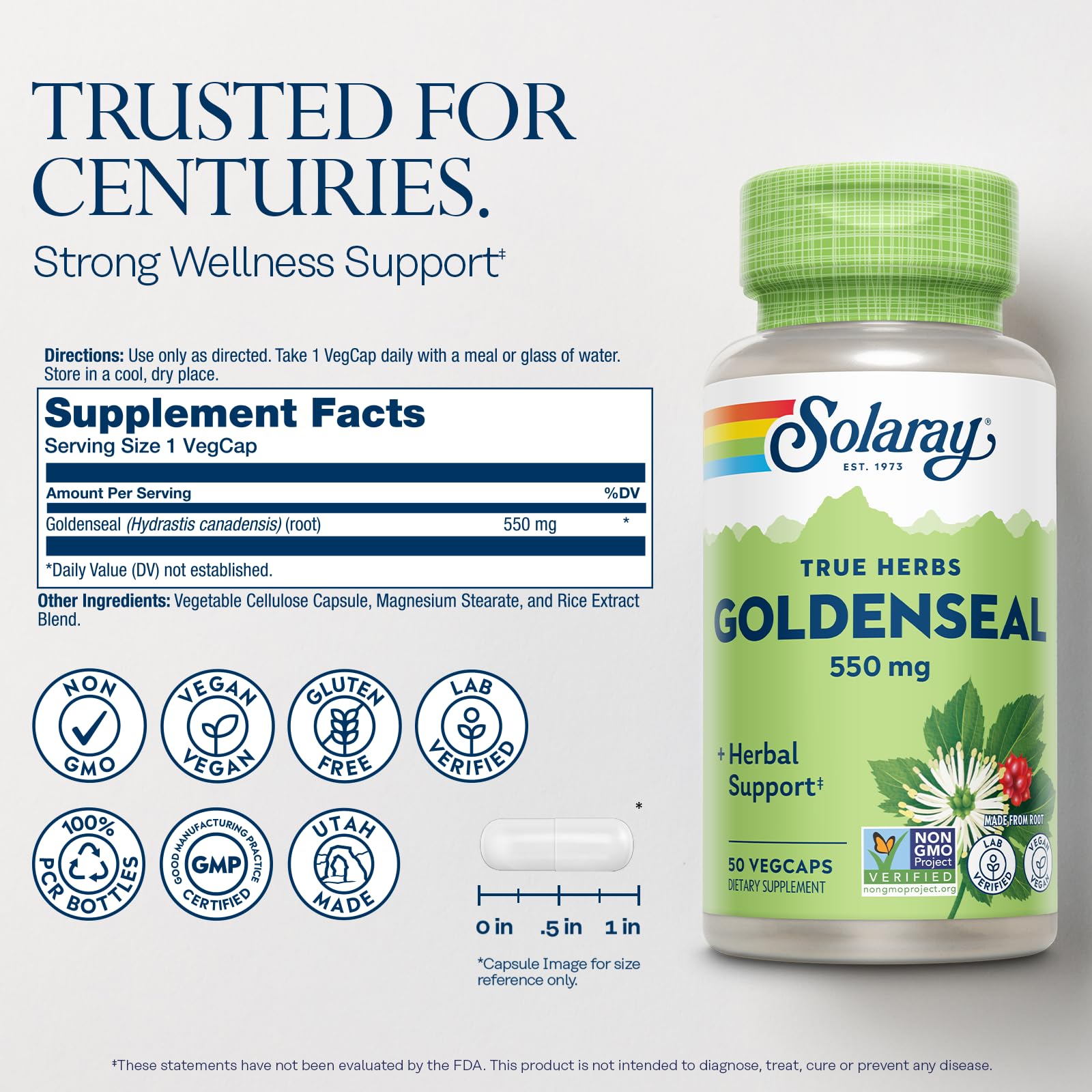 Close-up of Goldenseal 550 mg capsule
