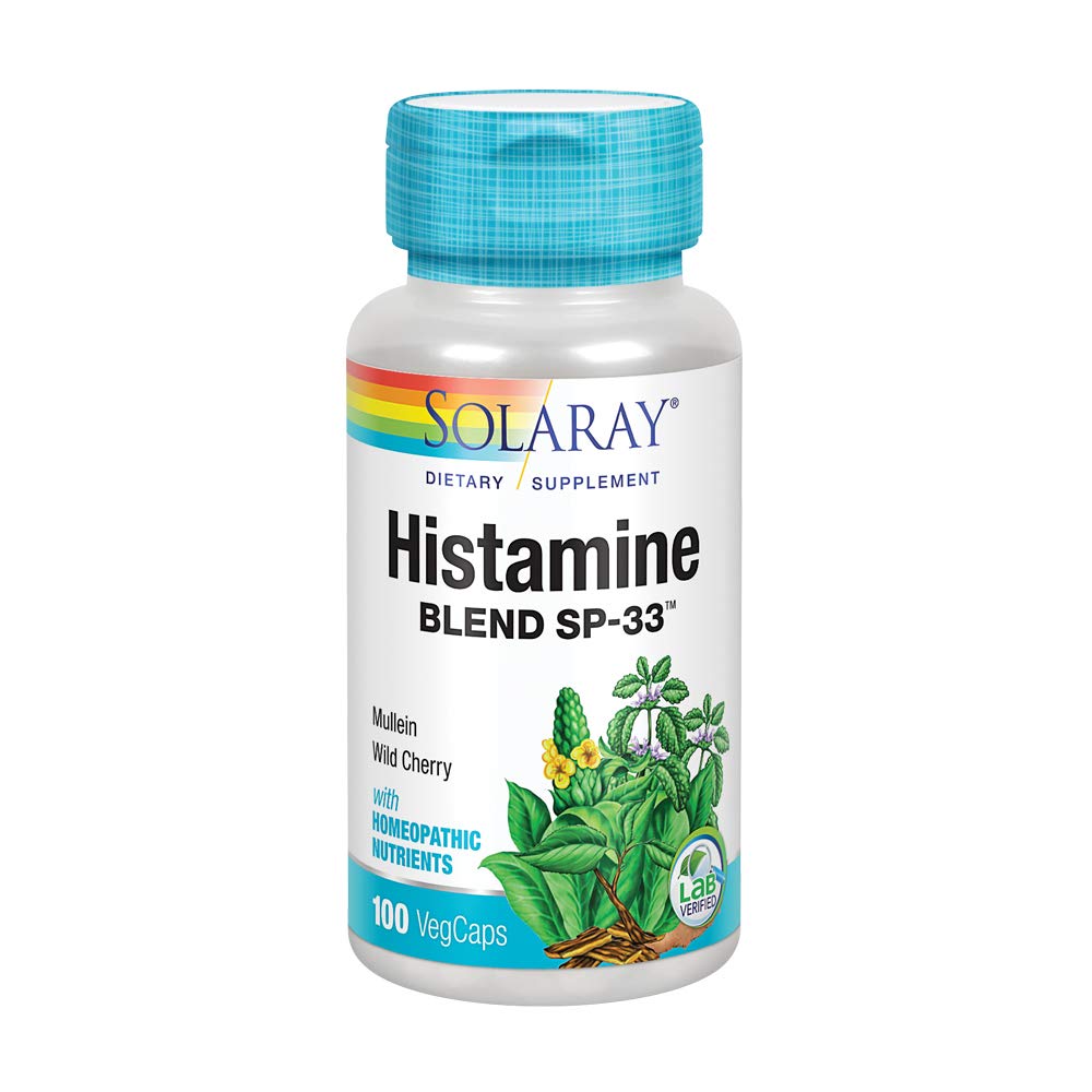 Bottle of SOLARAY Histamine Blend SP-33 on a white background