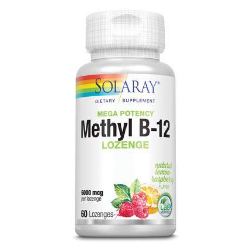 SOLARAY Methyl B12 Lozenge Lemon flavor bottle 60 count (5000 mcg)