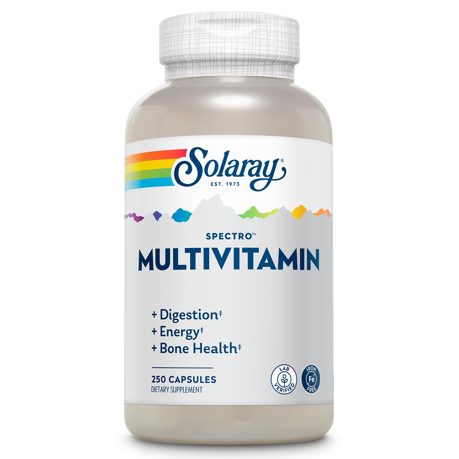 SOLARAY Spectro Multivitamin Iron Free bottle and label
