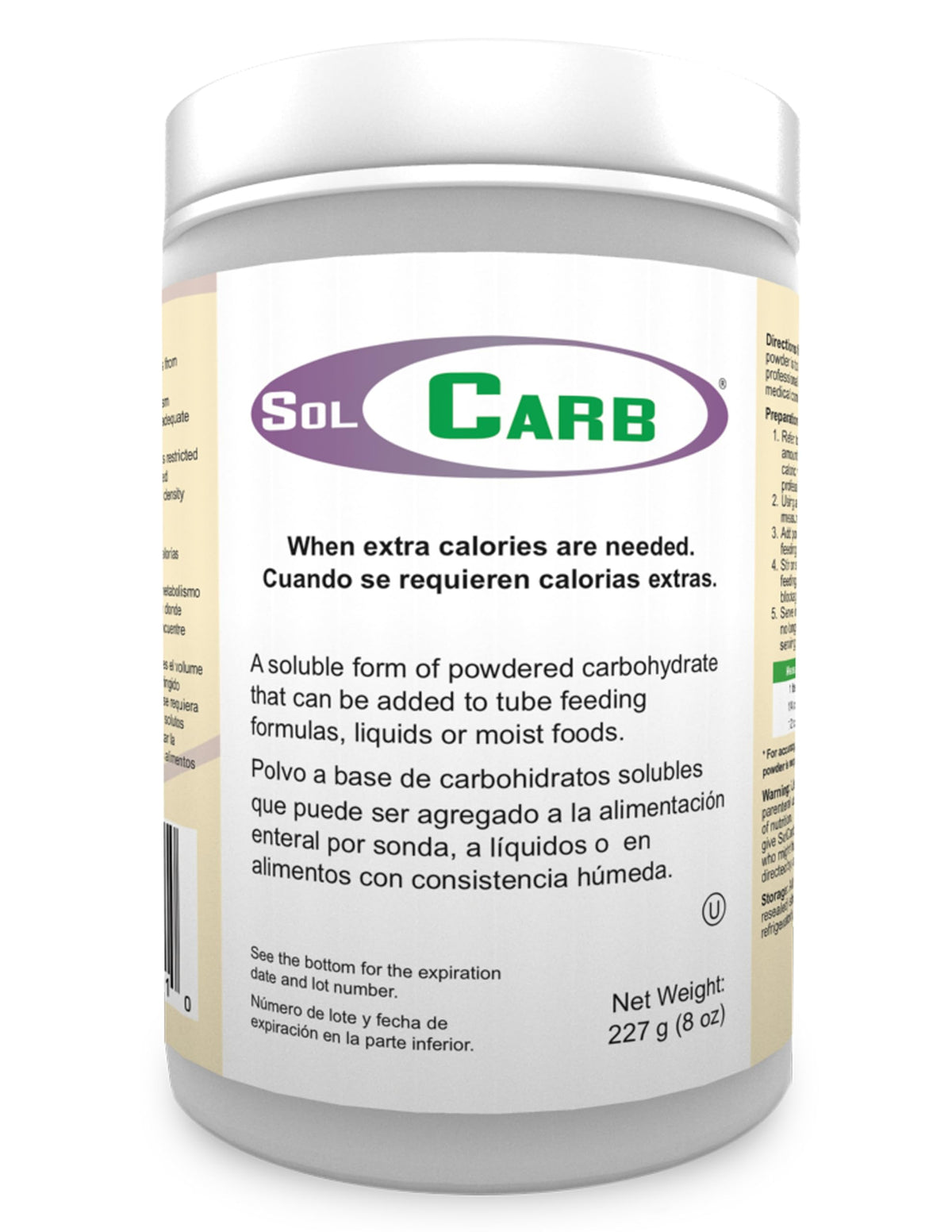 SolCarb unflavored carbohydrate powder can front view