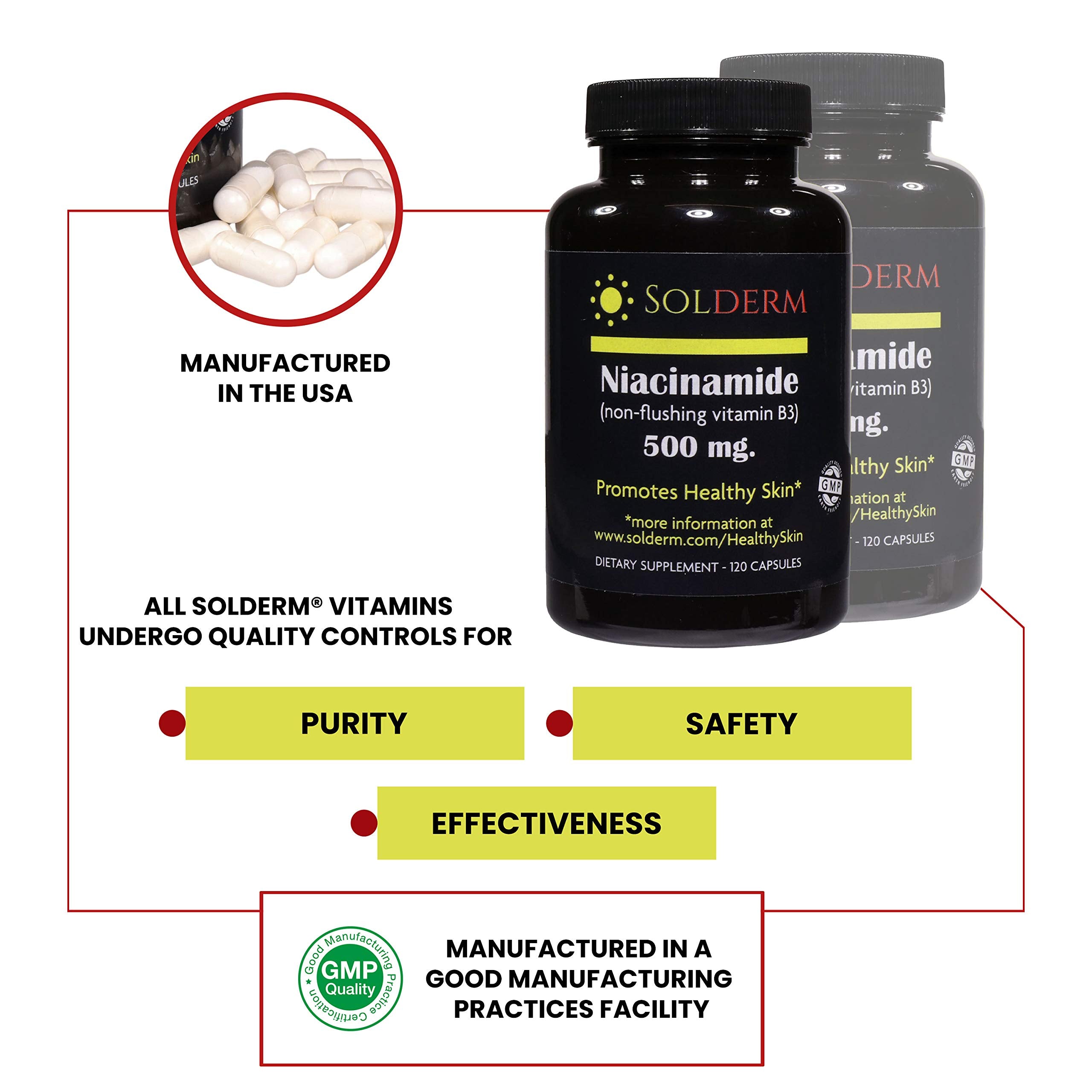 SOLDERM Niacinamide capsules inside the bottle