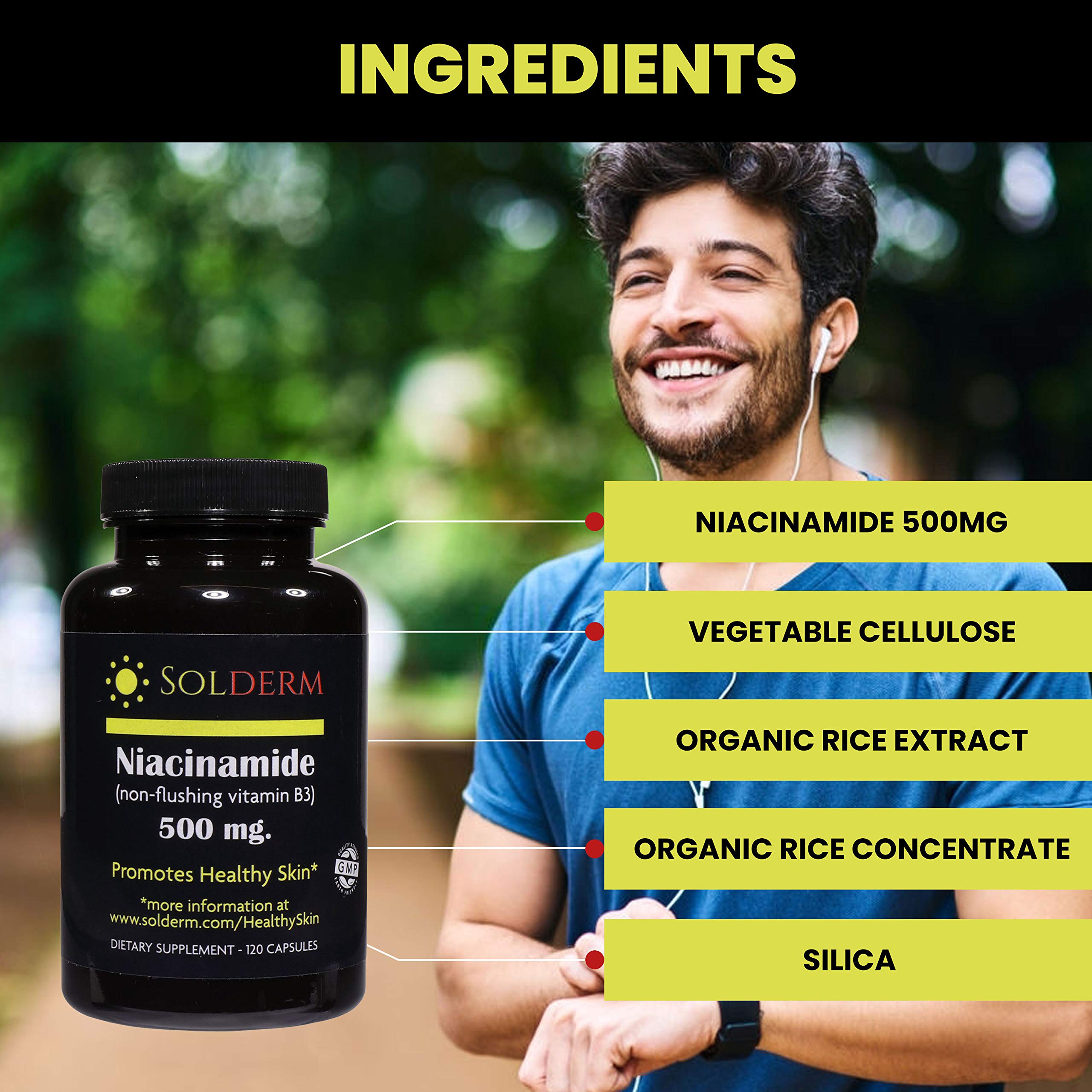 Graphic illustrating non-flushing benefits of niacinamide