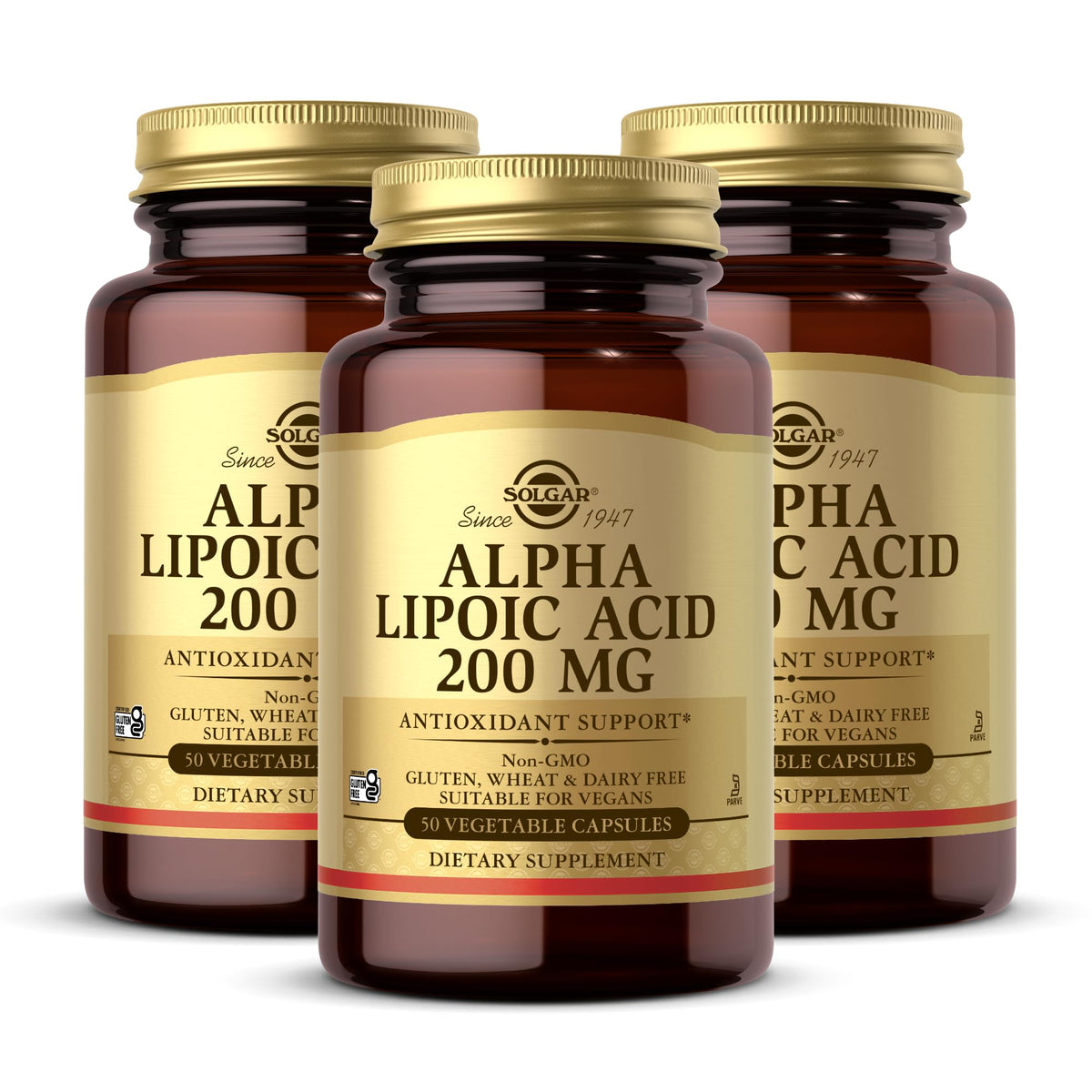 Solgar Alpha Lipoic Acid 200 mg 50 Vcaps 3-Pack bottle front label