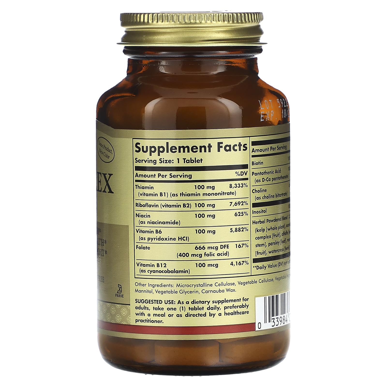 Close-up of Solgar B-Complex 100 tablets