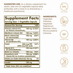 Close-up of Solgar B-Complex 100 label highlighting energy metabolism