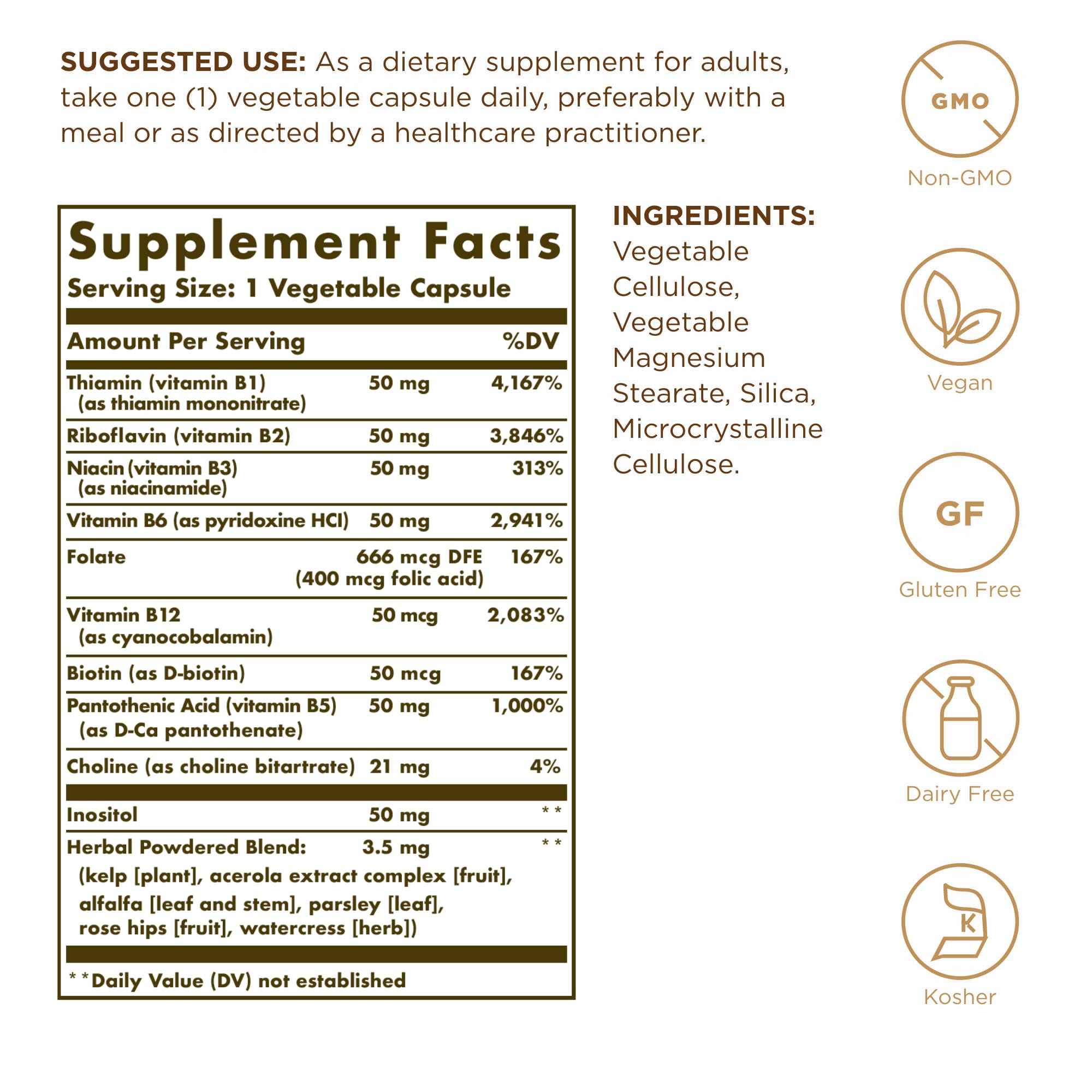 Solgar B-Complex 50 bottle label close-up