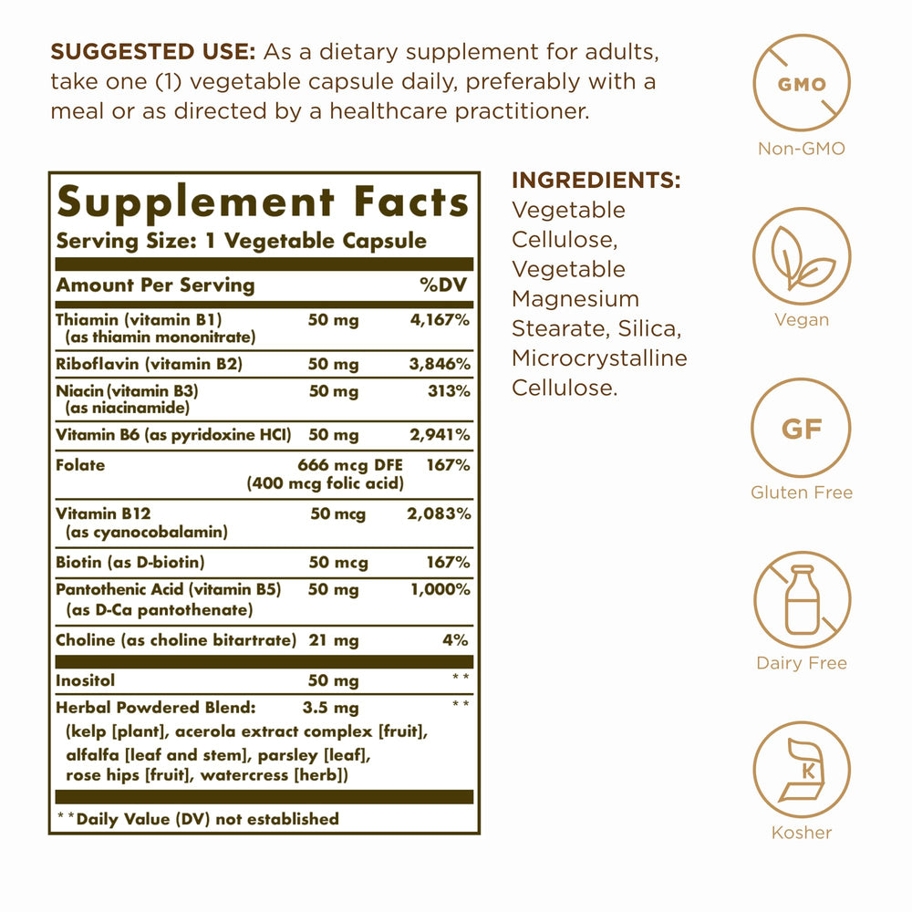 Solgar B-Complex 50 bottle label close-up