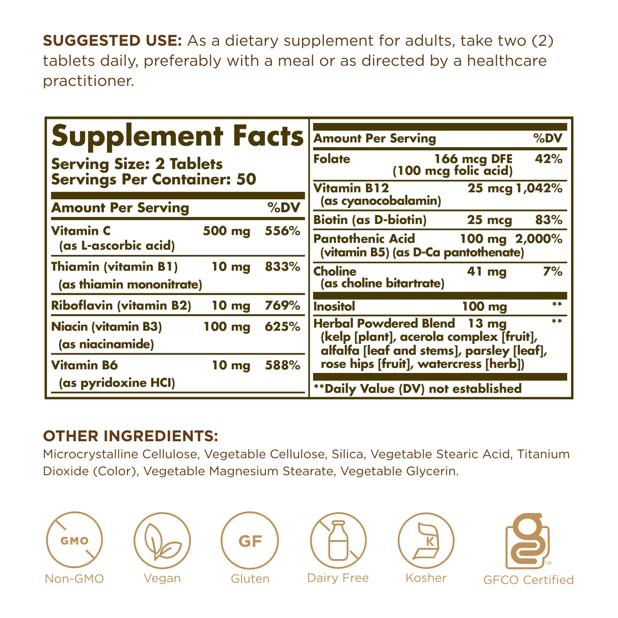 Close-up of Solgar B-Complex with Vitamin C tablets