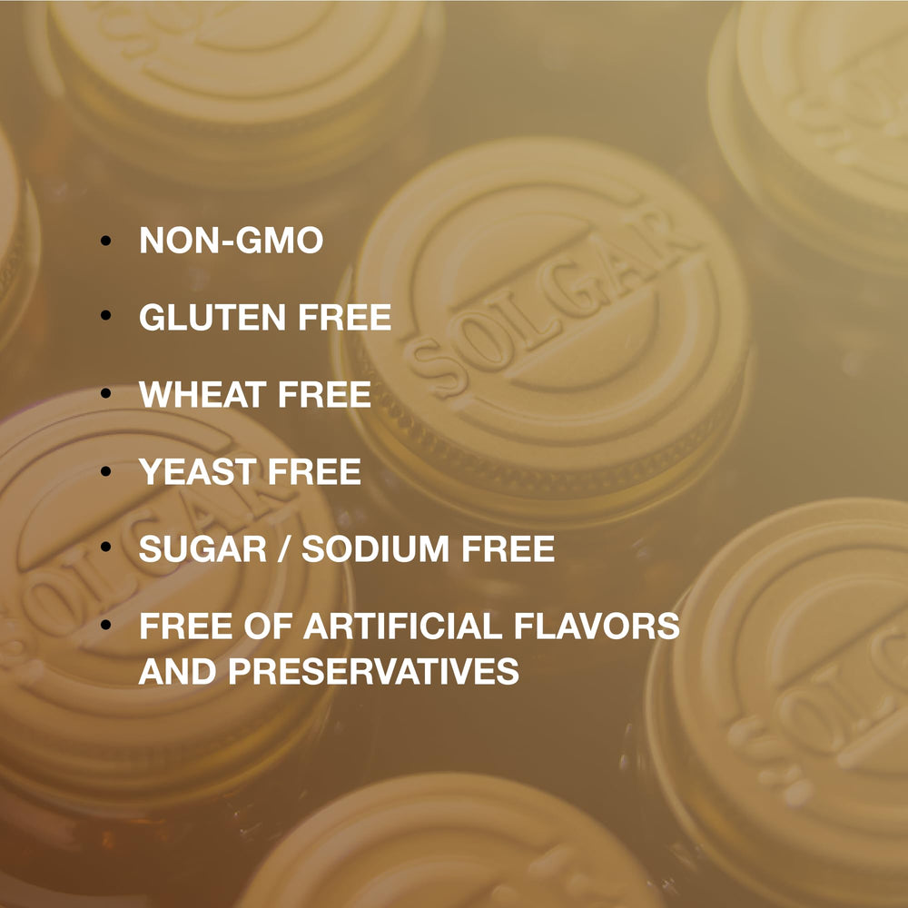 Nutrition facts panel for Solgar B-Complex with Vitamin C