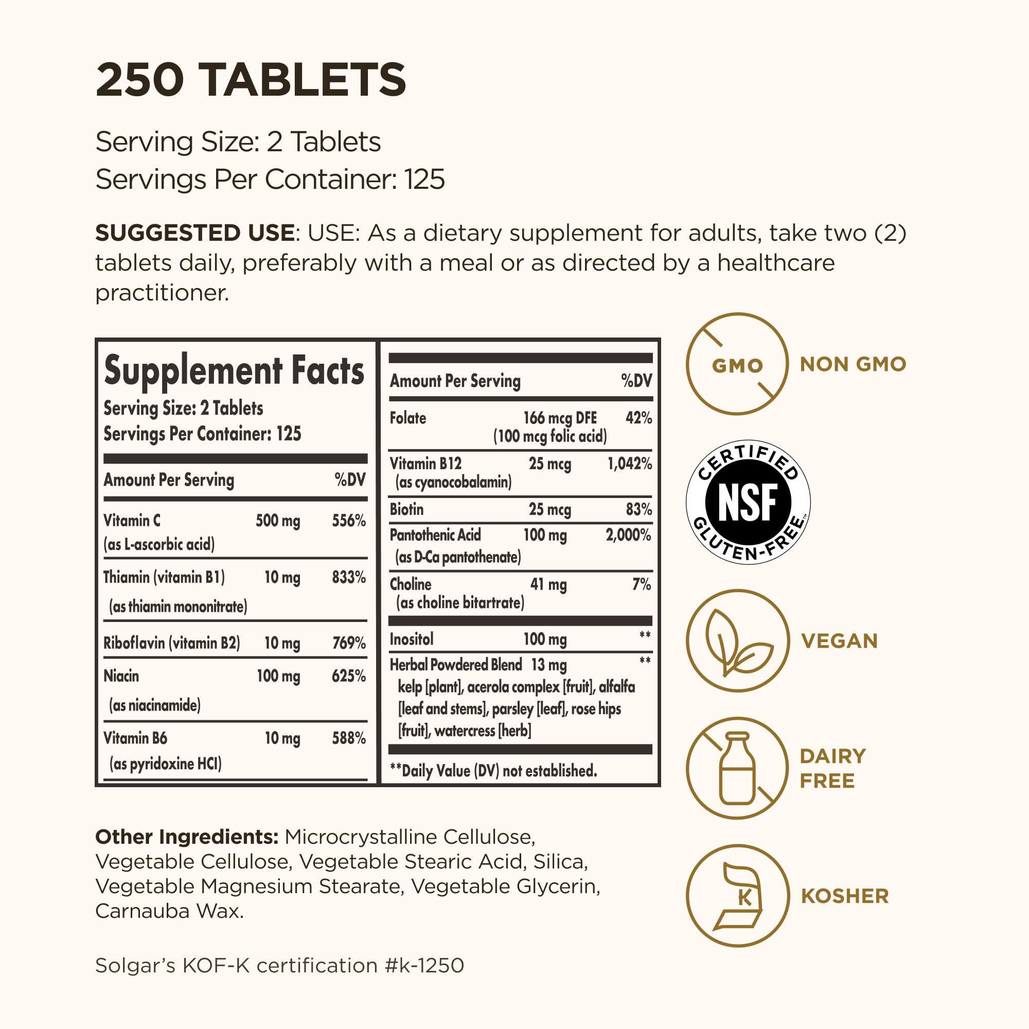 Solgar B-Complex with Vitamin C Stress Formula product label
