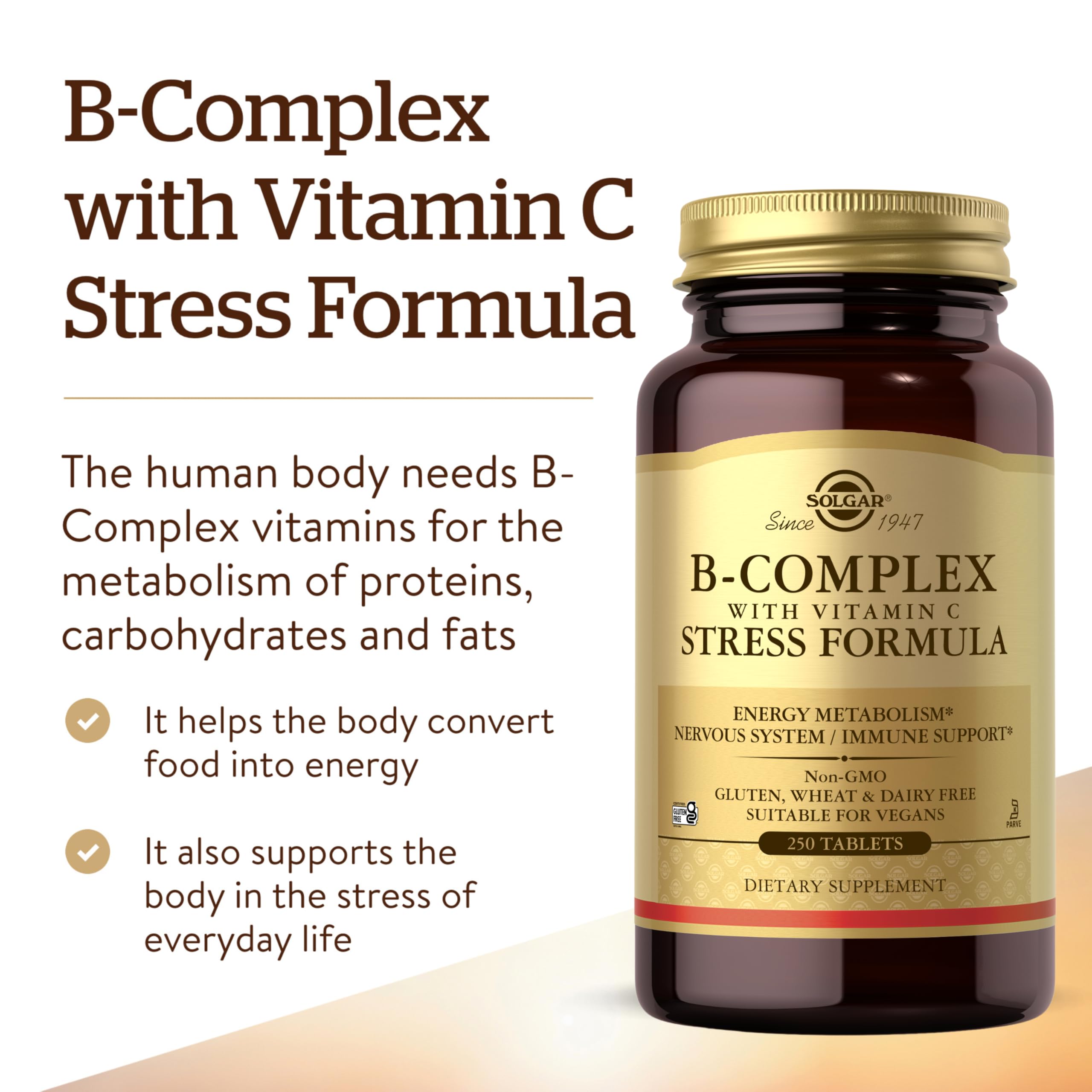 Natural stress-support blend ingredients used in Solgar formula: kelp, acerola, alfalfa, parsley, rose hips, watercress