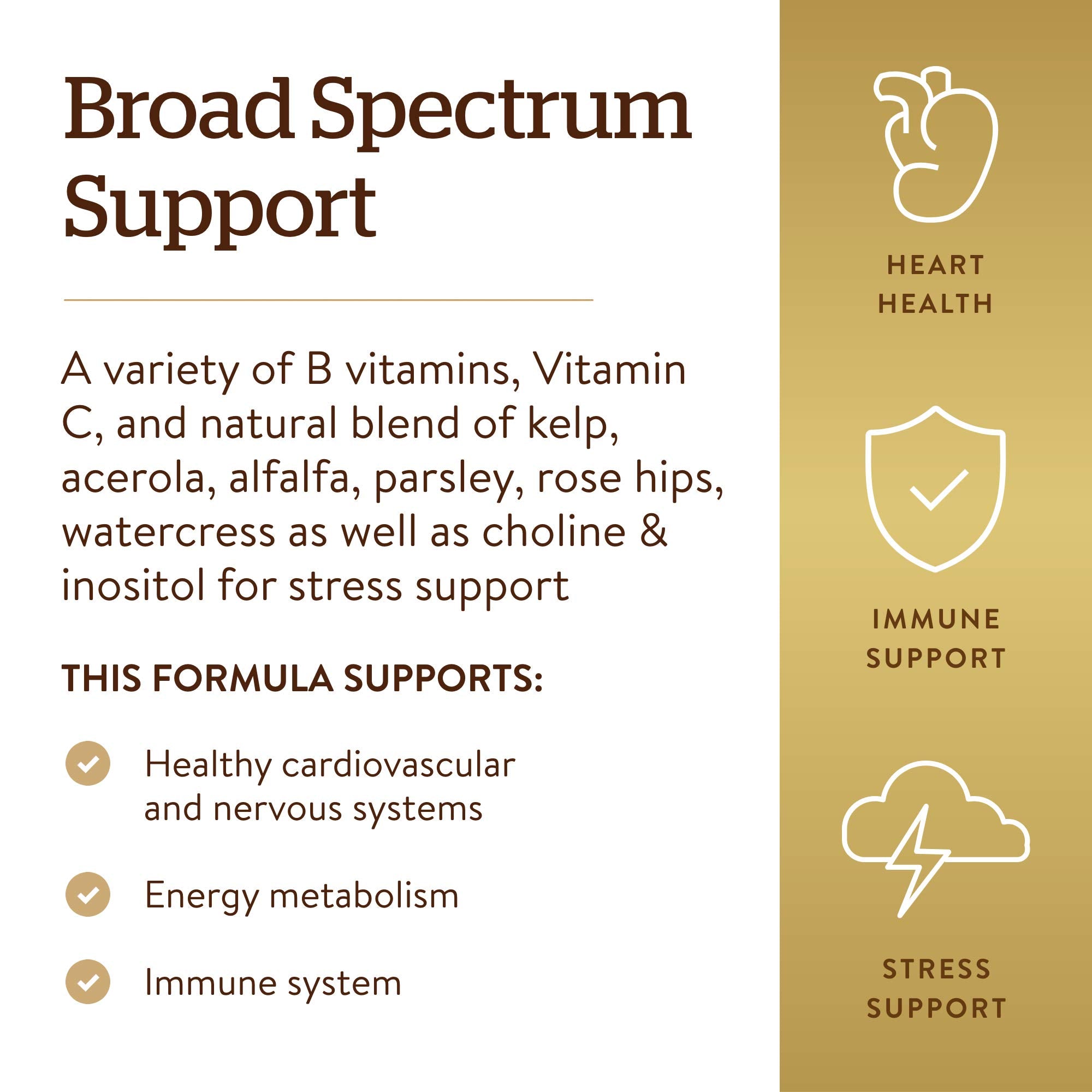 Nutrition facts panel for Solgar B-Complex with Vitamin C Stress Formula