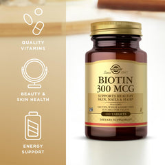 Gluten-free, vegan, non-GMO, kosher label on Solgar Biotin packaging.