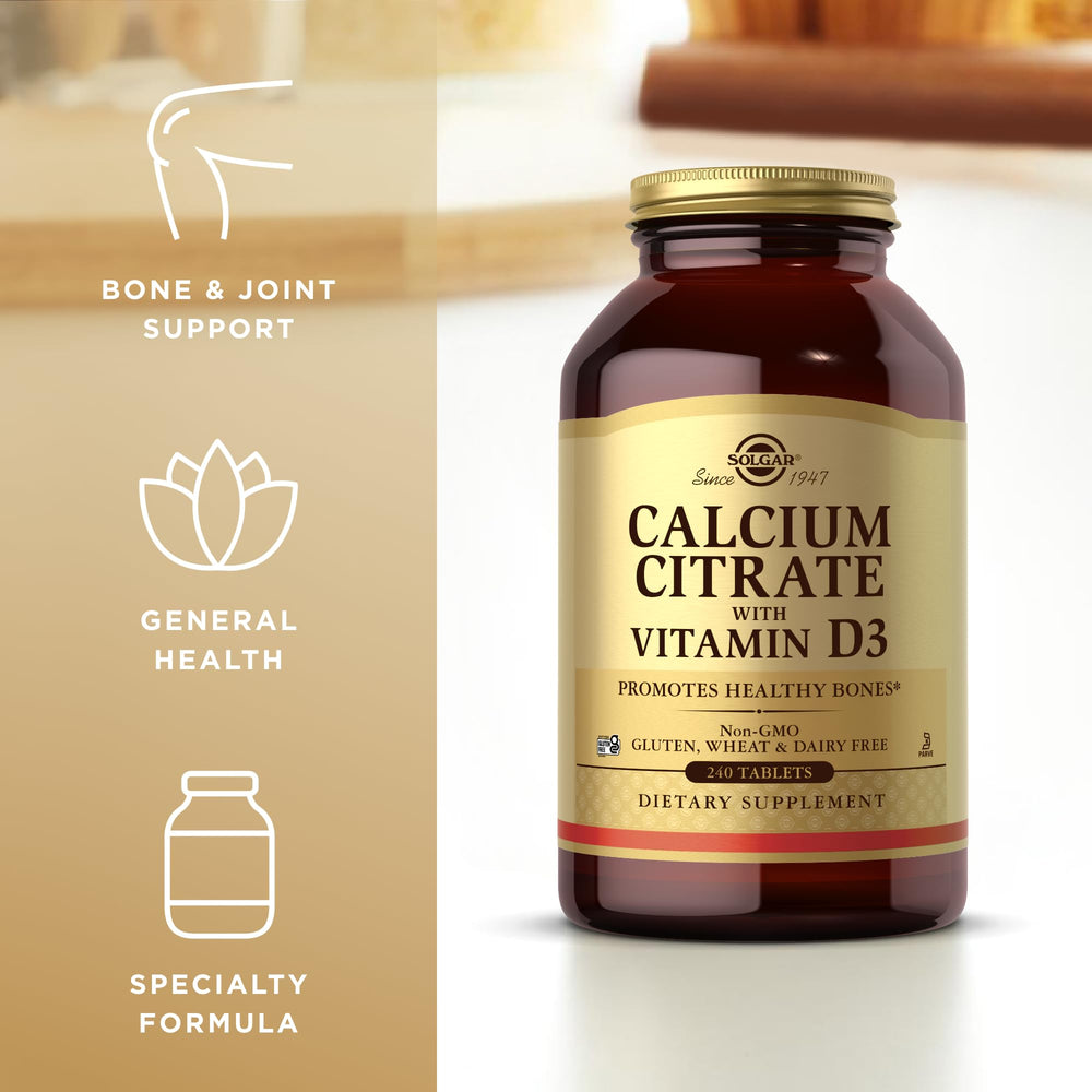 Solgar Calcium Citrate with Vitamin D3 gluten-free and kosher parve label