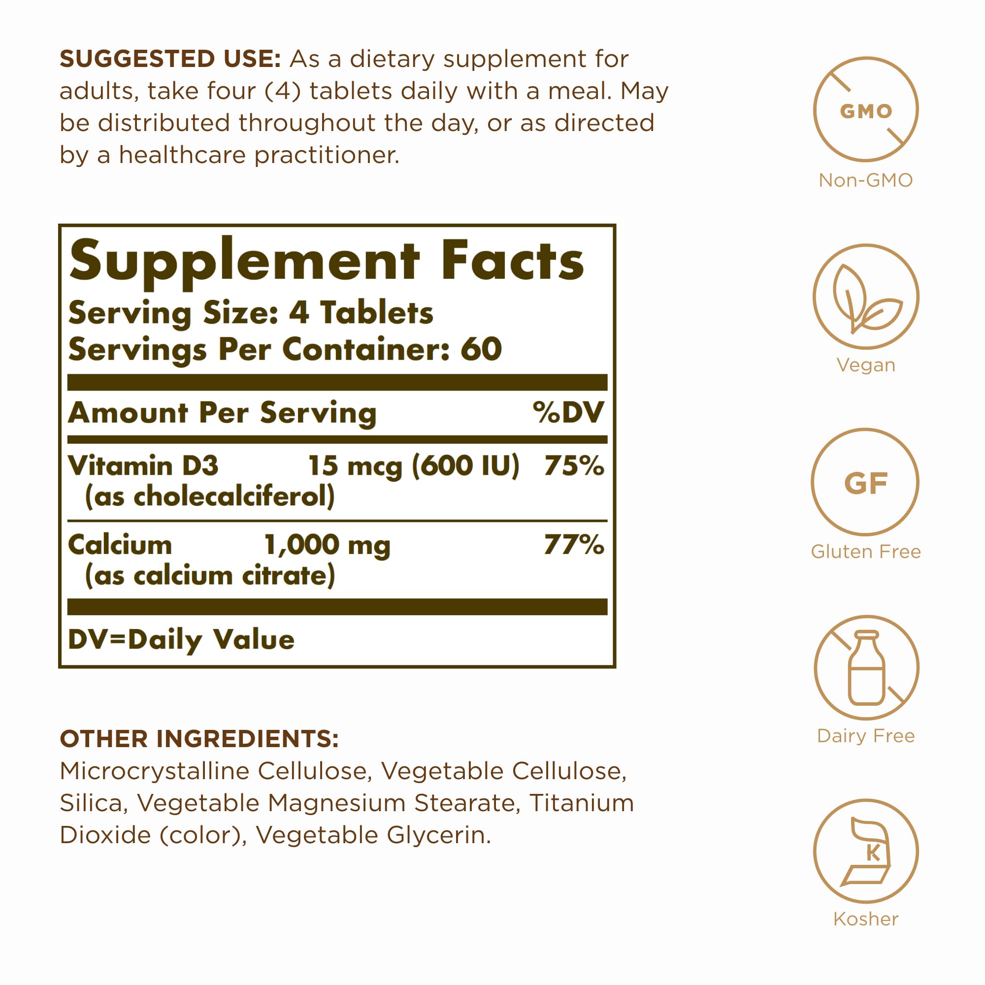 Solgar Calcium Citrate with Vitamin D3 tablets closeup showing texture and potency