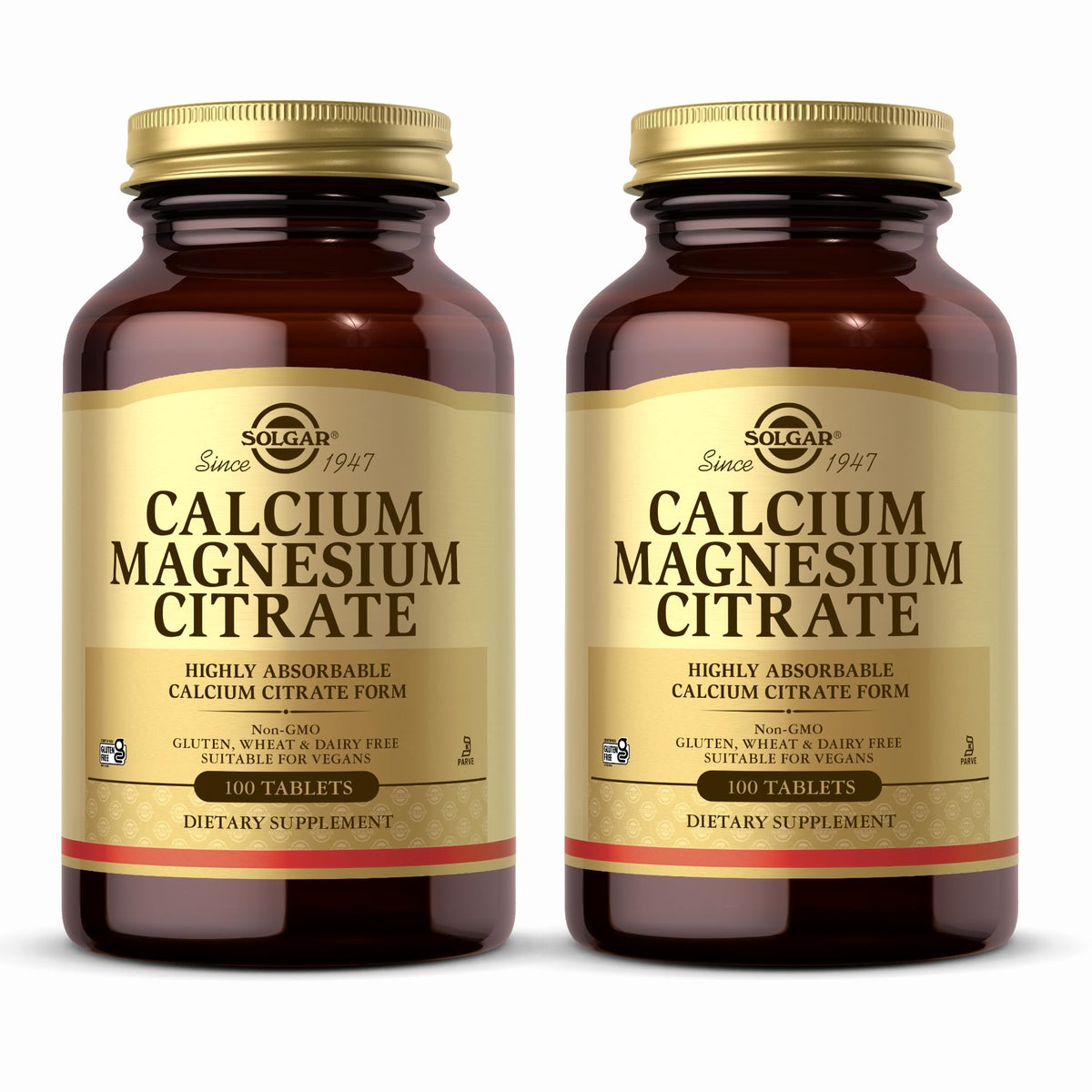 Solgar Calcium Magnesium Citrate bottle with 100 tablets in pack of 2