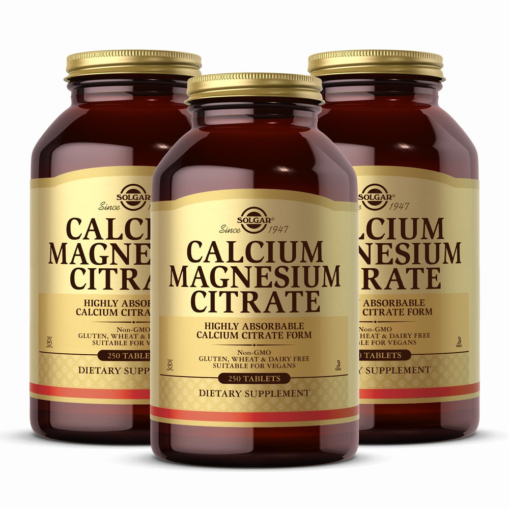 Solgar Calcium Magnesium Citrate 250 tablets bottle – Pack of 3 front view